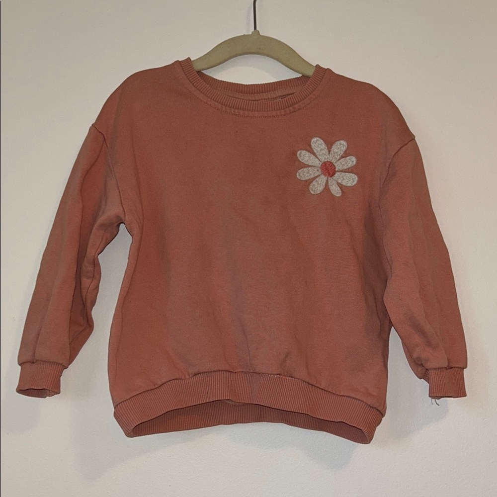 Rust Orange Sweatshirt with Daisy Embroidery